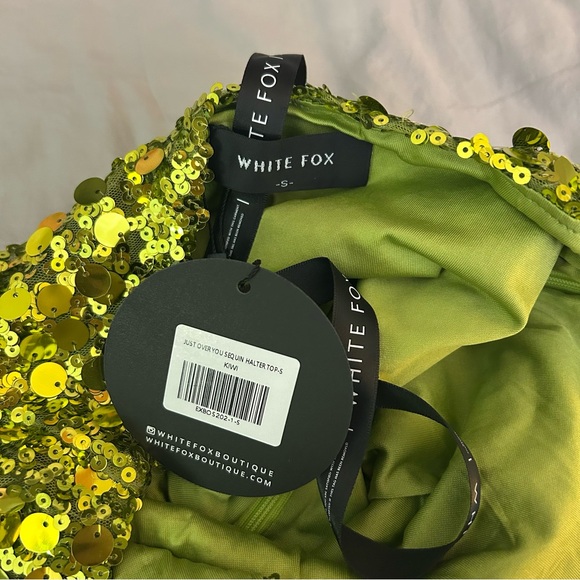 White Fox Boutique Small Just Over You Sequin Halter Top Kiwi Green, Crop Tank - Picture 10 of 13